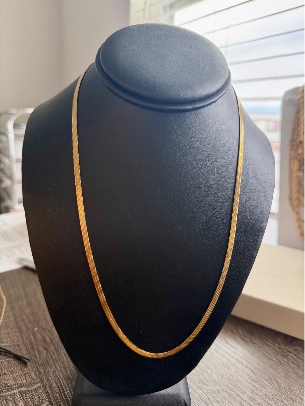 22” Sleek Herringbone Chain Necklace, 18K Gold Plated